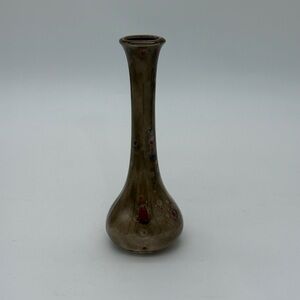 Vintage Retro 1981 Art Pottery Bud Vase Signed Viola Creamy Beige Red Speckled